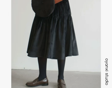 丝绒半身裙女中长款蛋糕裙高腰A字裙秋冬季中...