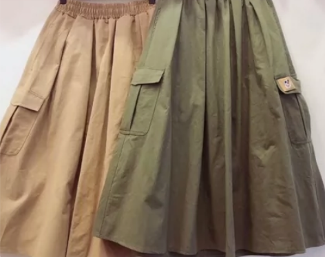 ?日系休闲风工装大口袋中裙半身裙伞裙显瘦百...