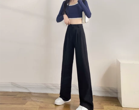 黑色西装裤女春秋2022新款高腰显瘦冰丝裤...