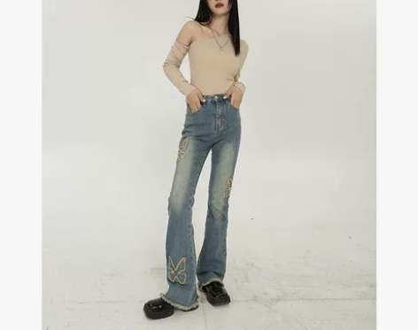 复古高腰喇叭裤女春秋季2022新款弹力显瘦...