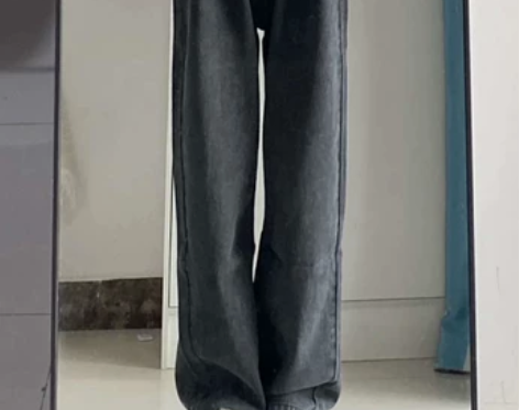 高腰牛仔裤 高腰牛仔裤阔腿裤烟灰色女夏季直...