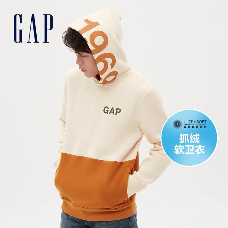Gap男装LOGO碳素软磨抓绒运动卫衣  ...