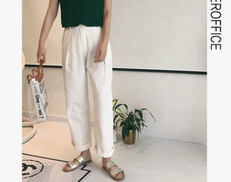 网红同款牛仔裤新款白色萝卜裤女长裤高腰 直...