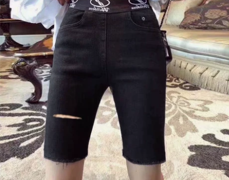?大码松紧腰五分裤女夏季薄款胖妹妹弹力高腰...