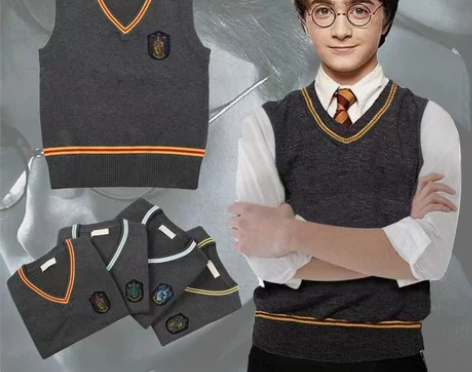 正版哈利波特同款V领毛衣JK制服背心格兰芬...
