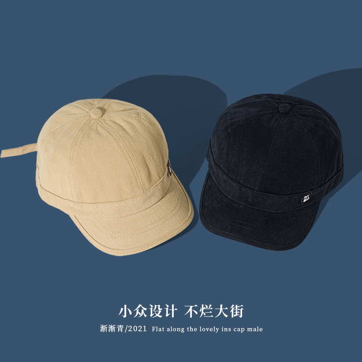 小众款帽子男日系复古短檐鸭舌帽软顶街头嘻哈...