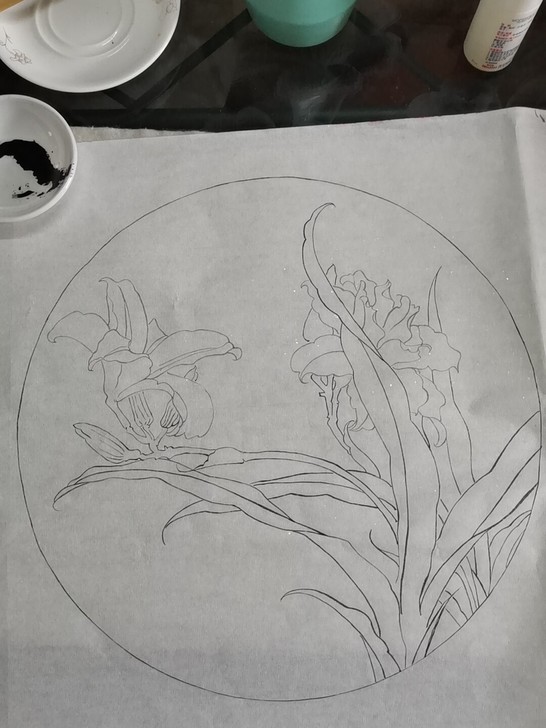 本人手绘线稿，直径33 CM，云母熟宣，4...