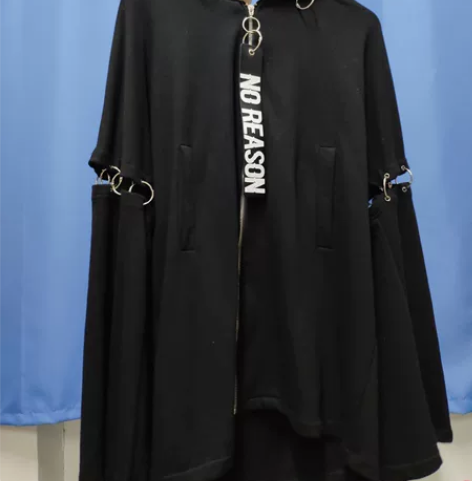 欧美潮牌暗黑男女款拼接金属铁环喇叭长袖连帽...