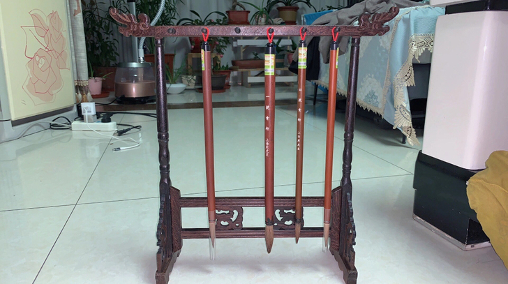 龙头毛笔架6挂12针鸡翅木笔挂 红木文房四...