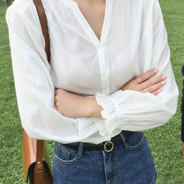 白色衬衫女设计感小众2021年春装外套衬衣...