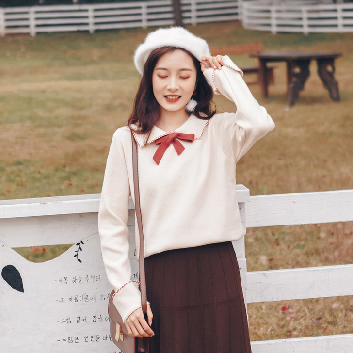 素色左案 毛针织衫