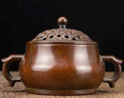 精品苏工仿古双耳网盖熏香炉紫铜包浆 精品 ...