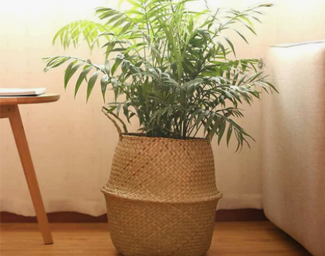 海草编织花篮折叠收纳花盆，原色 花篮手工编...