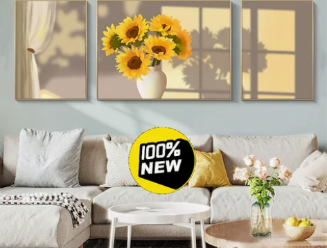 客厅装饰画现代简约高级感三联画北欧向日葵光...