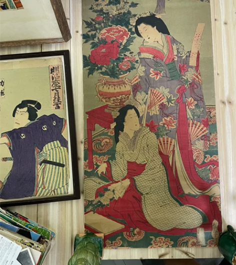 日本浮世绘木版画，明治原版，很少见的竖版三...