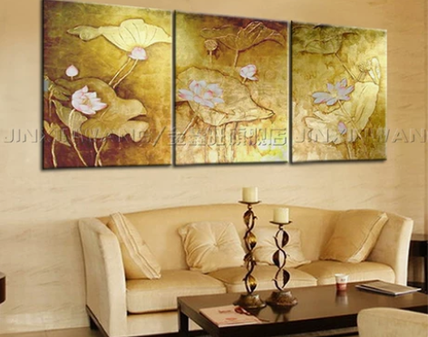 泰式纯手绘油画东南亚金箔画客厅墙饰三联多联...
