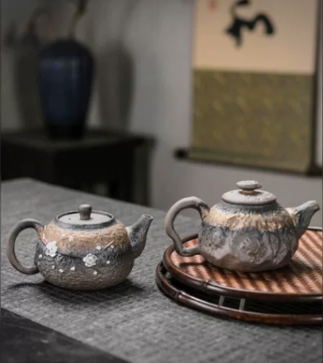 古早烧鎏金铁釉粗陶茶壶老岩泥单壶侧把复古手...