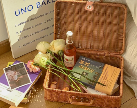 复古ins同款野餐编织篮收纳箱拍照道具伴手...