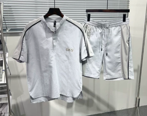 短袖男t恤亚麻休闲运动套装夏季男装男士短袖...