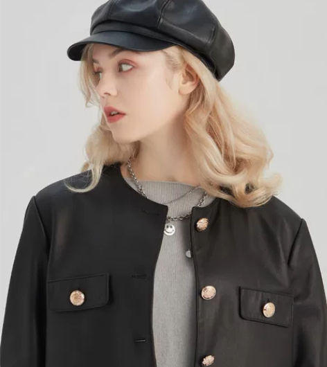 八角帽子女网红日系黑色小香风PU皮质贝雷帽...