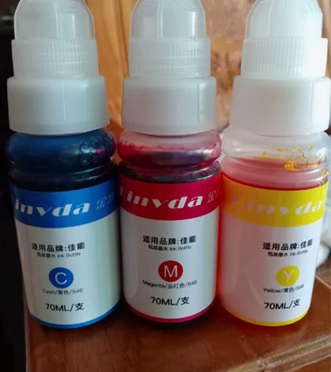 佳能打印机添加墨水 青+黄+品红色共三瓶+...