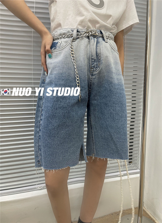 渐变色气质百搭显瘦牛仔短裤m码仅一件单买不...