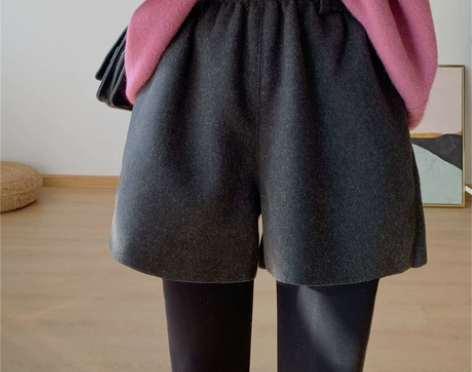 毛呢短裤2020秋冬新款打底女宽松外穿松紧...