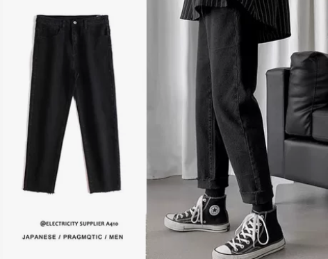 子俊男装春秋季黑色复古牛仔裤子显瘦修身水洗...