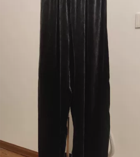 丝绒深灰色阔腿裤+棉性弹力黑色小脚裤 2条...