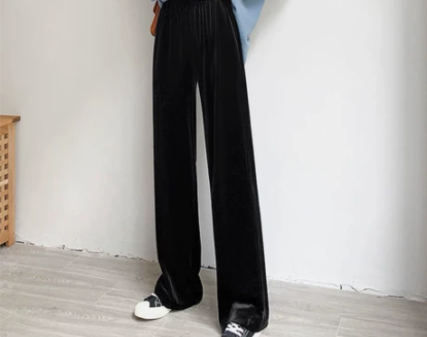 金丝绒阔腿裤女宽松裤子高腰休闲运动裤显瘦拖...