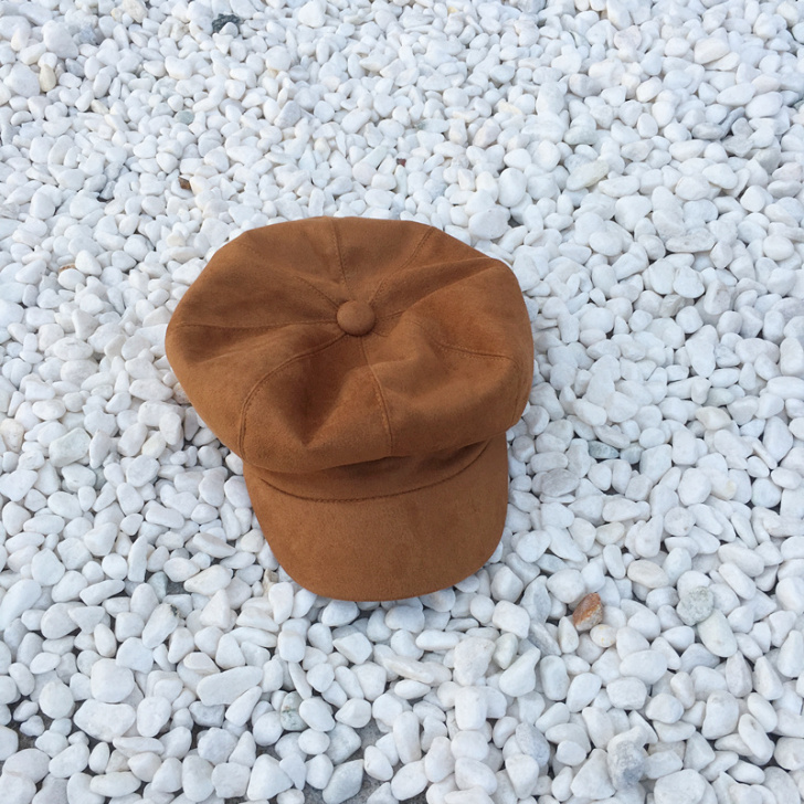 满100可送 贝雷帽女麂皮绒八角帽子英伦画...