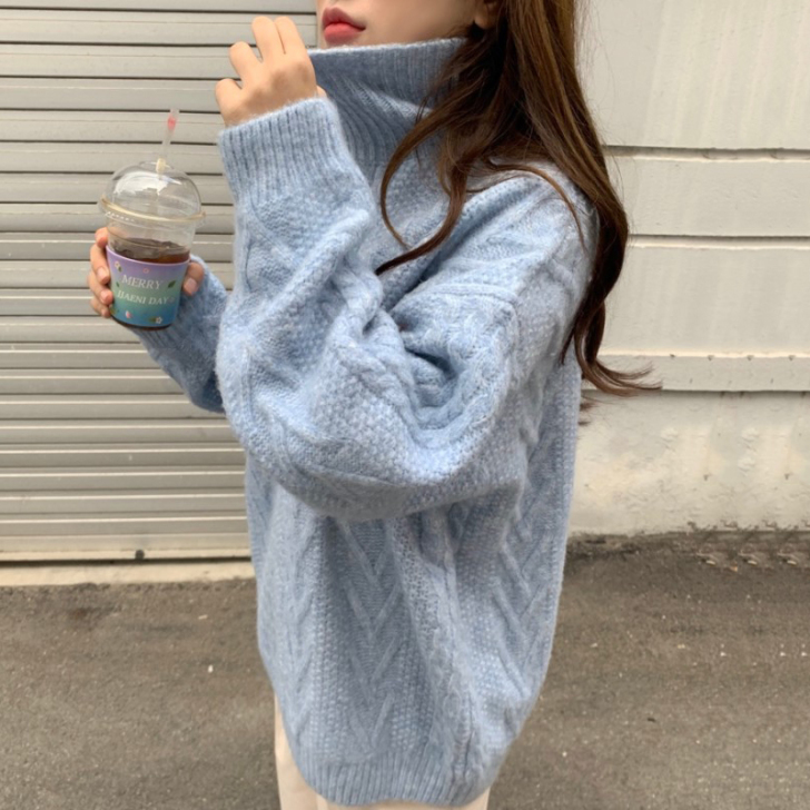 软奶蓝麻花高领打底毛衣女2020年新款爆款...