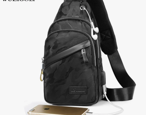 彬澳袋鼠男士胸包休闲斜挎包牛津布时尚小背包...