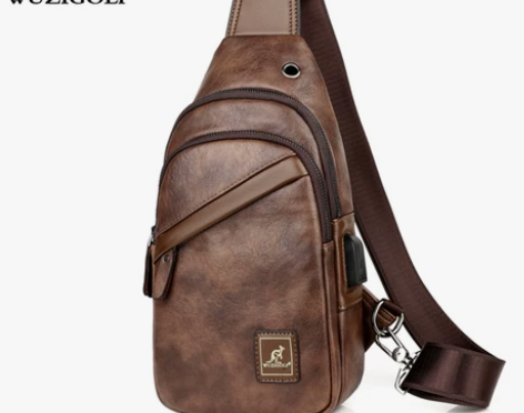 彬澳袋鼠双层男士胸包男包时尚休闲单肩包斜挎...