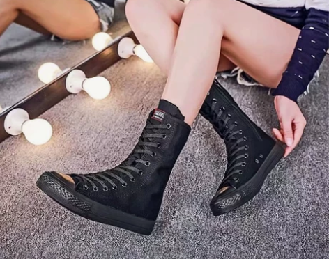 可换!要搬家了!中筒帆布鞋女新款内拉链韩版...