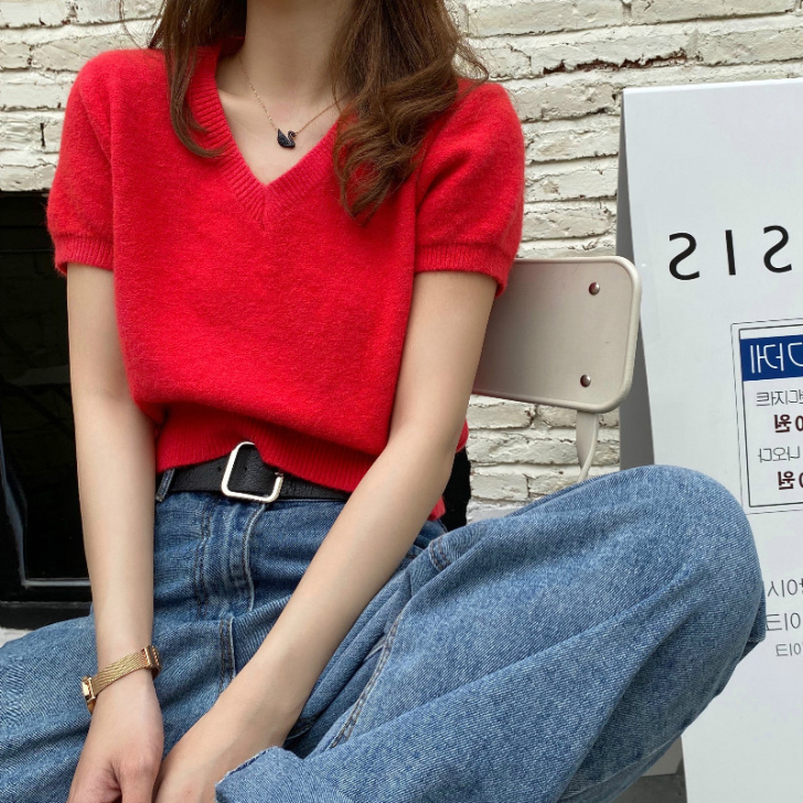 针织T恤短袖女夏2020年新款韩版显瘦宽松...