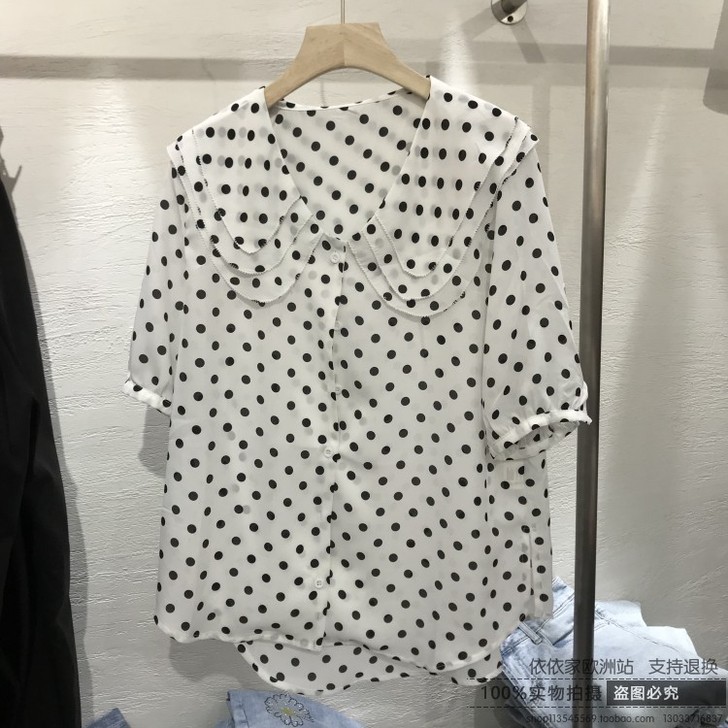 欧洲站夏季新款欧货 波点雪纺衫女装娃娃