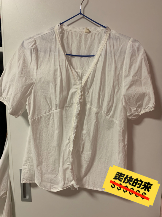 纯棉蕾丝衫v领短袖韩式宽松设计感小众上衣