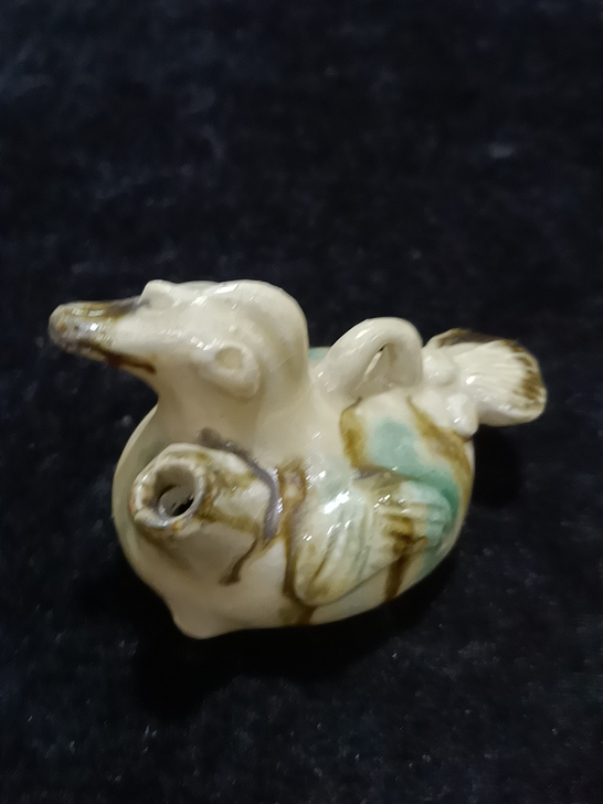 长沙窑三彩鸟，文房用品，水滴，全品