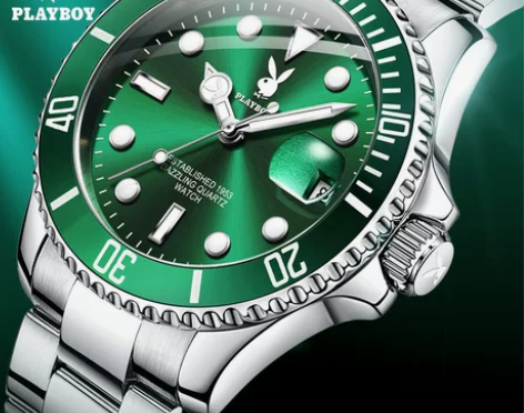 PLAYBOY花花公子时尚潮牌绿水鬼石英指...