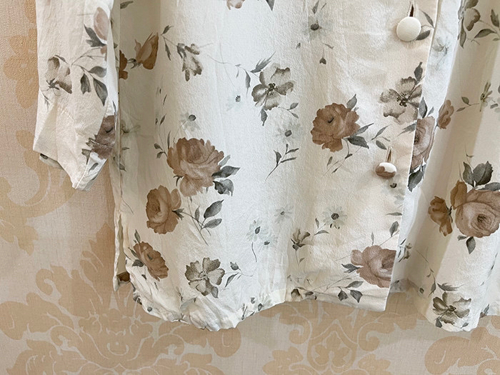 vintage古着100%真丝桑蚕丝素色花...