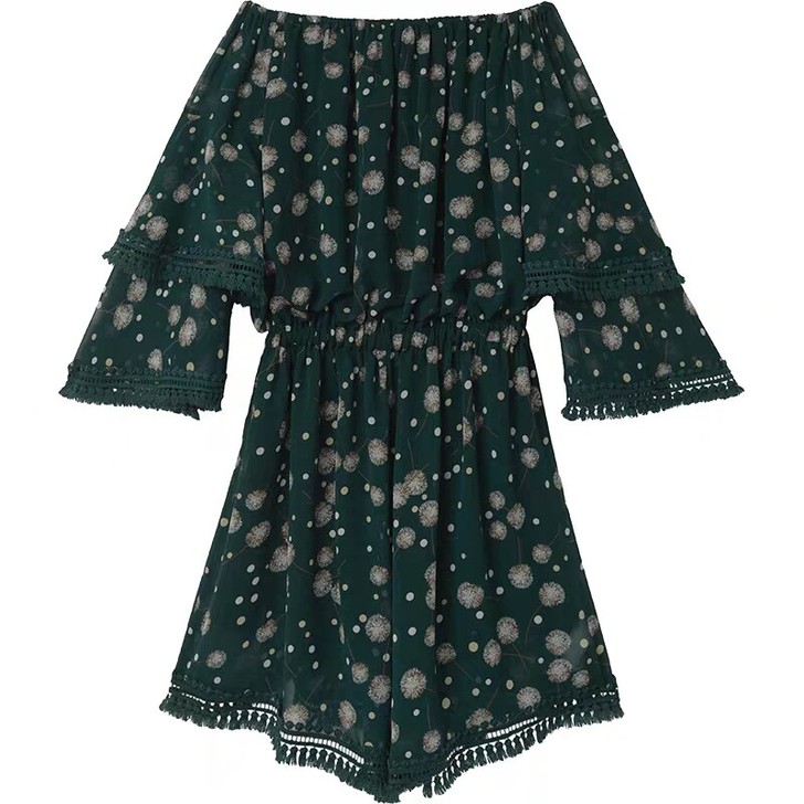 一字肩碎花收腰连体裤，喜欢的小姐姐可以入手...