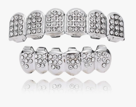 网红钻石牙套嘻哈说唱表演新年中国朋克风镶钻...