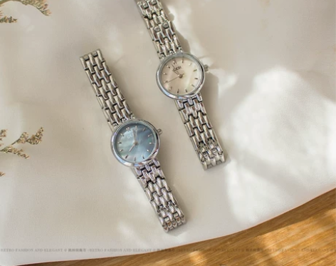 正品简约气质钢带手表女式学生ins风蓝贝母...