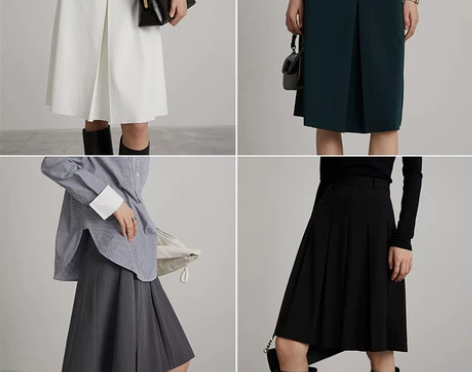 索维格JIN口优质细羊毛压褶半身裙女202...