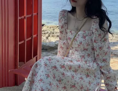 2022春季新款仙女裙法式复古设计奶乖裙子...