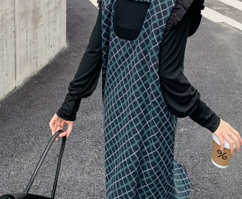 2022新款格子毛呢吊带背带裙女宽松背心复...
