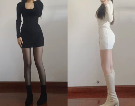 猫耳朵喂DW方领针织连衣裙修身显瘦显胸显臀...