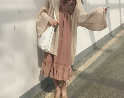 复古韩国chic风花边性感深V领吊带连衣裙...