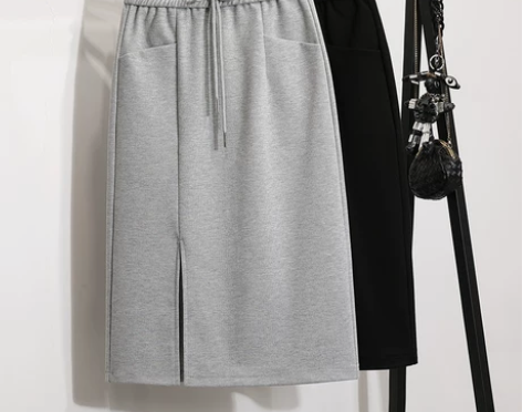 ?灰色弹力半身裙2022春秋季新款高腰中长...